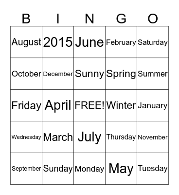 Calendar Bingo Card