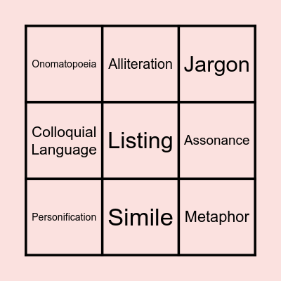 Language Features Bingo Card