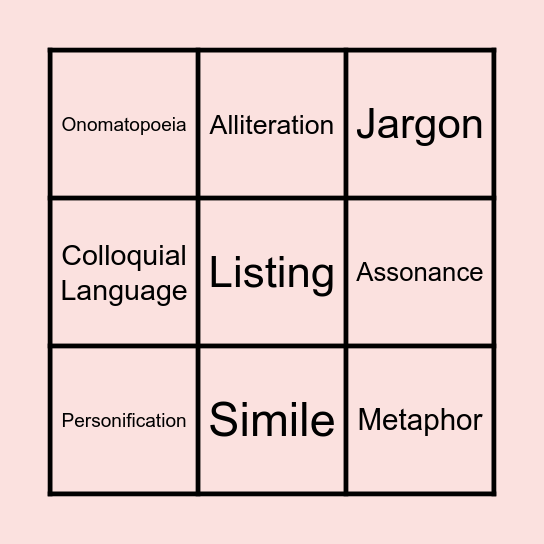 Language Features Bingo Card
