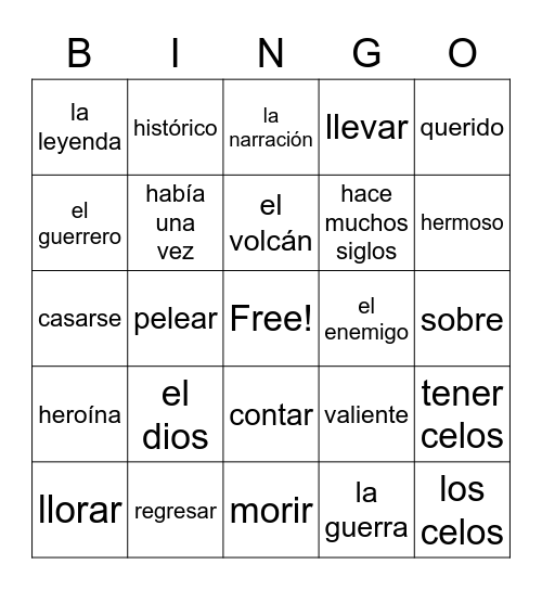 4.1 Vocabulary Review Bingo Card