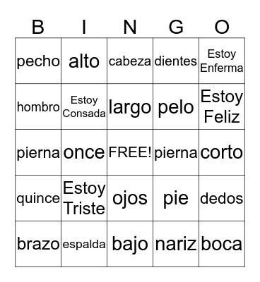 Spanish Bingo! Bingo Card