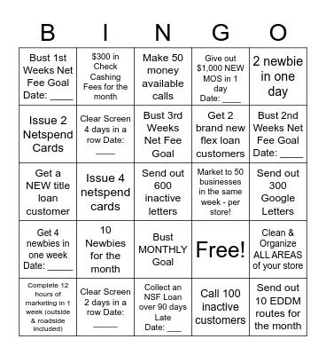 BONUS BINGO Card