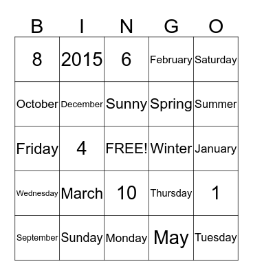 Calendar Bingo Card