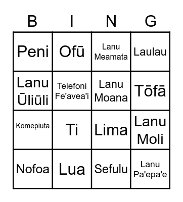 SAMOAN LANGUAGE BINGO Card