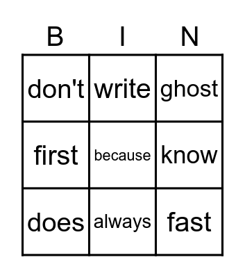 Untitled Bingo Card