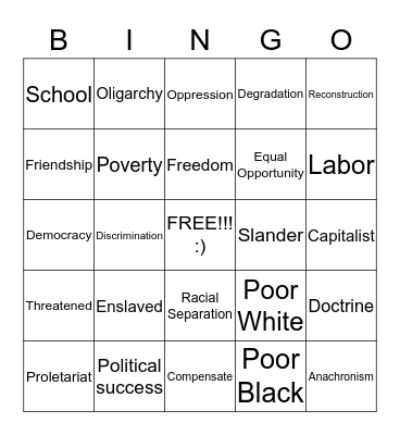 "Black Reconstruction and the Racial Wage"  Bingo Card