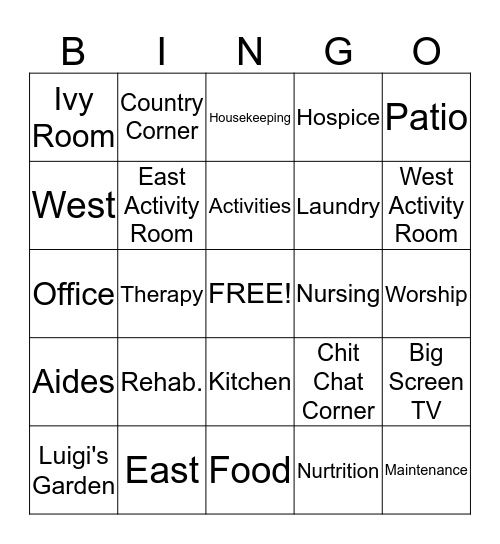 Colony Center Bingo Card