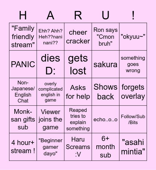 Haru_Haro Stream Bingo Card