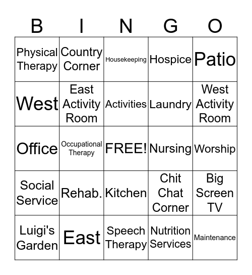 Colony Center Bingo Card