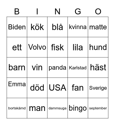 Emma's bingo Card