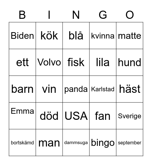 Emma's bingo Card
