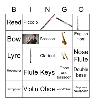 String and Woodwind Instruments Bingo Card