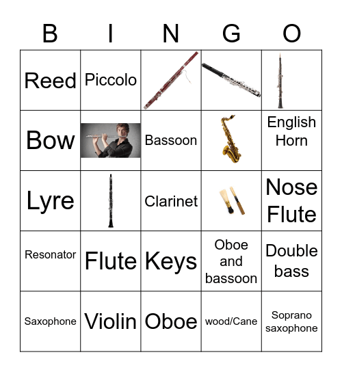 String and Woodwind Instruments Bingo Card