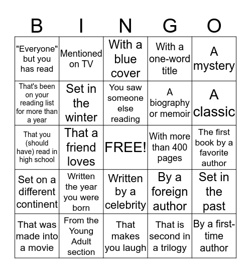 READ A BOOK: Bingo Card