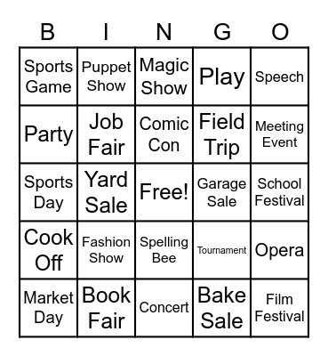 Event Names Bingo Card