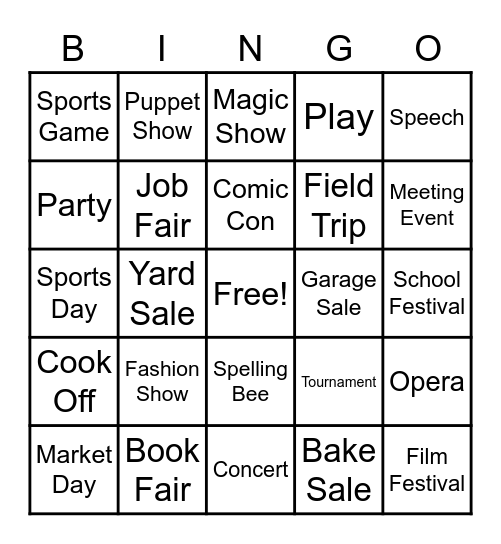 Event Names Bingo Card