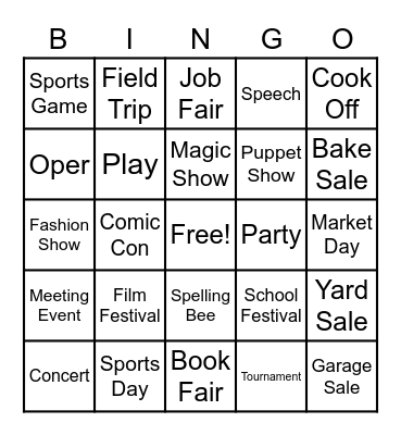 Event Names Bingo Card