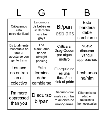 Pride edition Bingo Card