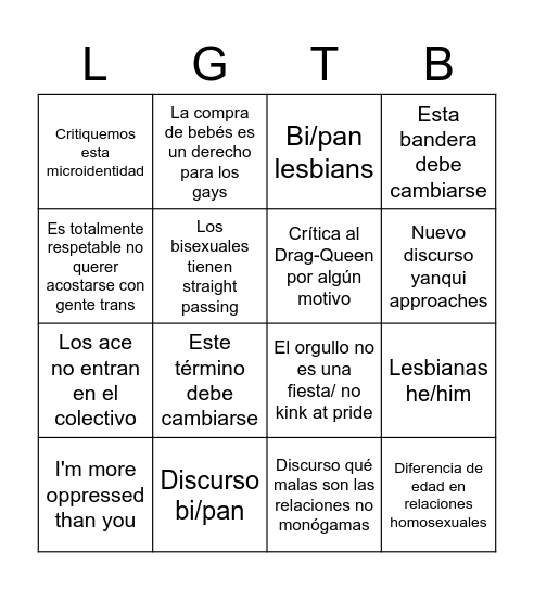 Pride edition Bingo Card