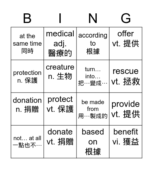 B2L6 Vocabulary 12~片語 Bingo Card