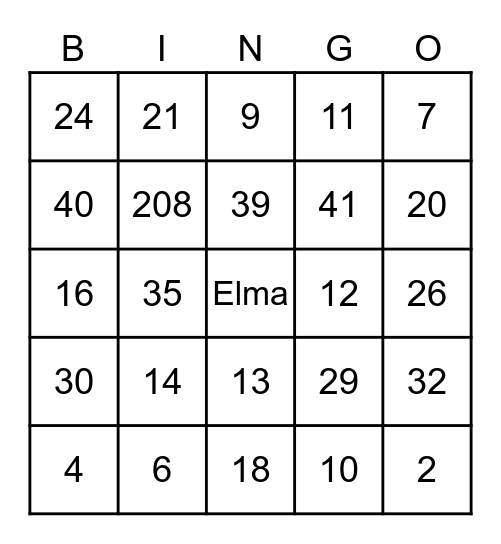 208 Sign in Bingo Card