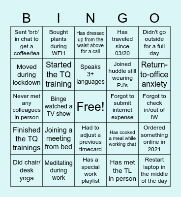 GS Engagement/Icebreaker game Bingo Card