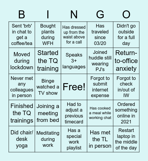 GS Engagement/Icebreaker game Bingo Card