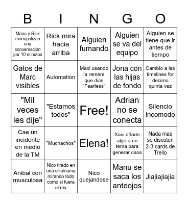 Team Meeting Bingo Card