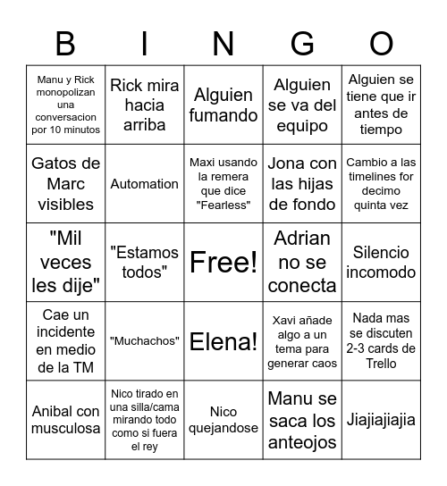 Team Meeting Bingo Card