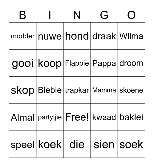 Leeswoorde Bingo Card