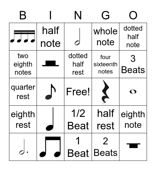Musical Duration Bingo Card
