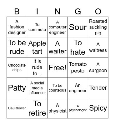 Food and work Bingo Card