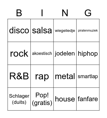 muziekbingo Card