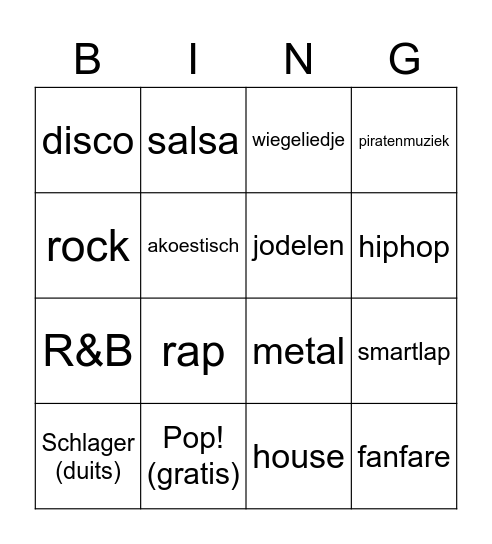 muziekbingo Card