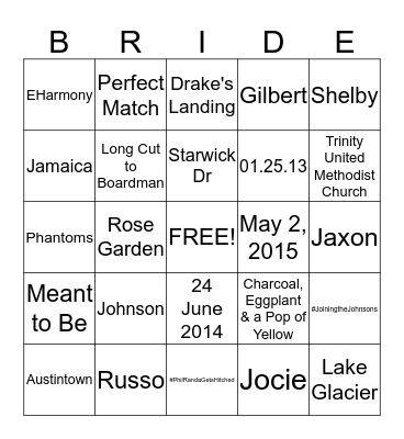 Bridal Shower Bingo Card