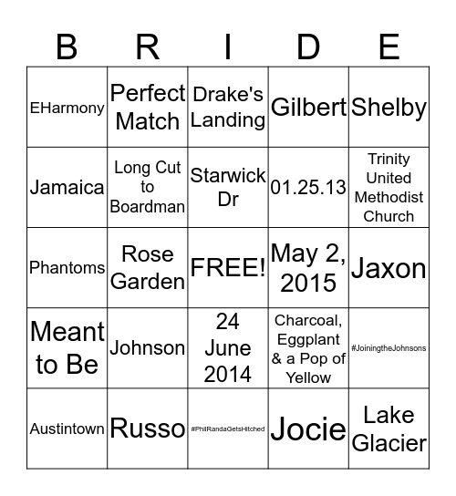 Bridal Shower Bingo Card