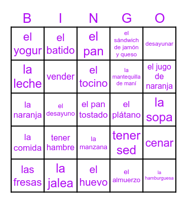 3.1 Vocabulario Bingo Card