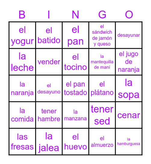 3.1 Vocabulario Bingo Card