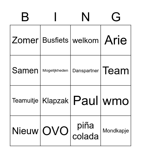 Bingo WEST Bingo Card