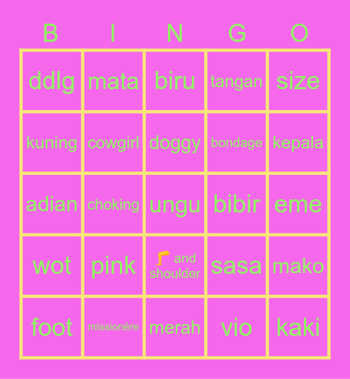 pinky boy Bingo Card