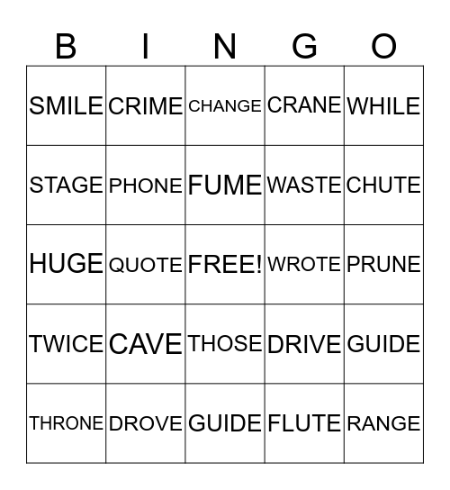 MAGIC-E BINGO Card