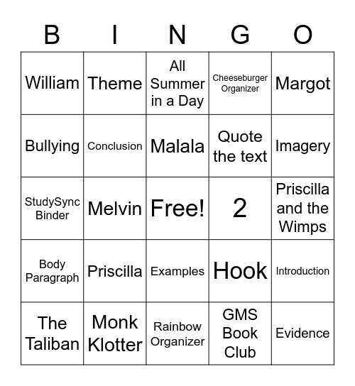 End of the Year Test Review Bingo Card