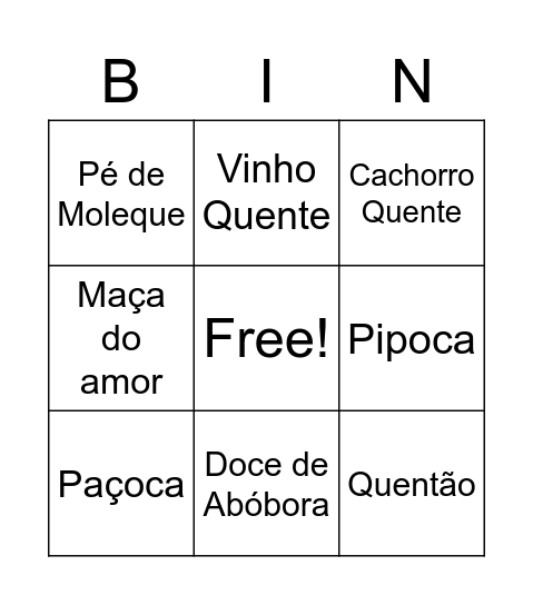 Festa Junina Bingo Card