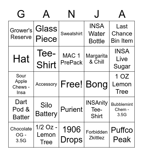 GANJA Bingo Card