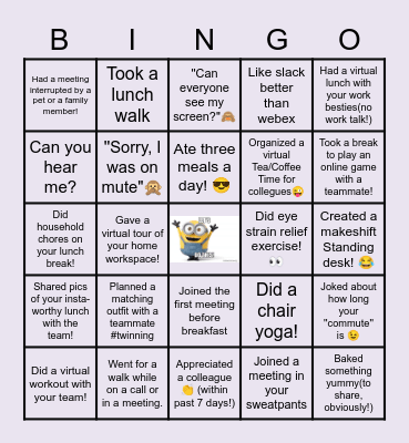 Remote Work Bingo Card