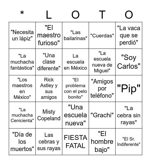 La clase de español 2020-2021 Bingo Card