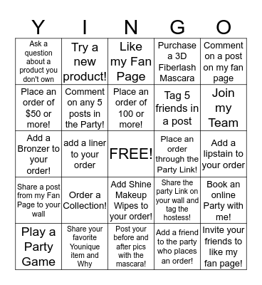 Younique Yingo! Bingo Card