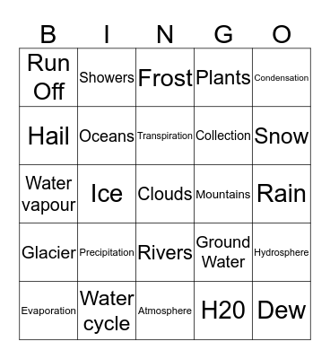 Water Cycle Bingo Card