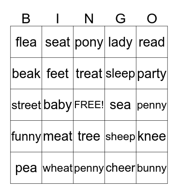 Long e Bingo Card