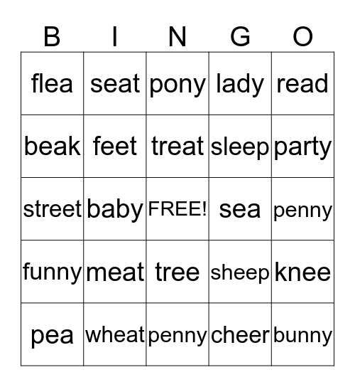 Long e Bingo Card